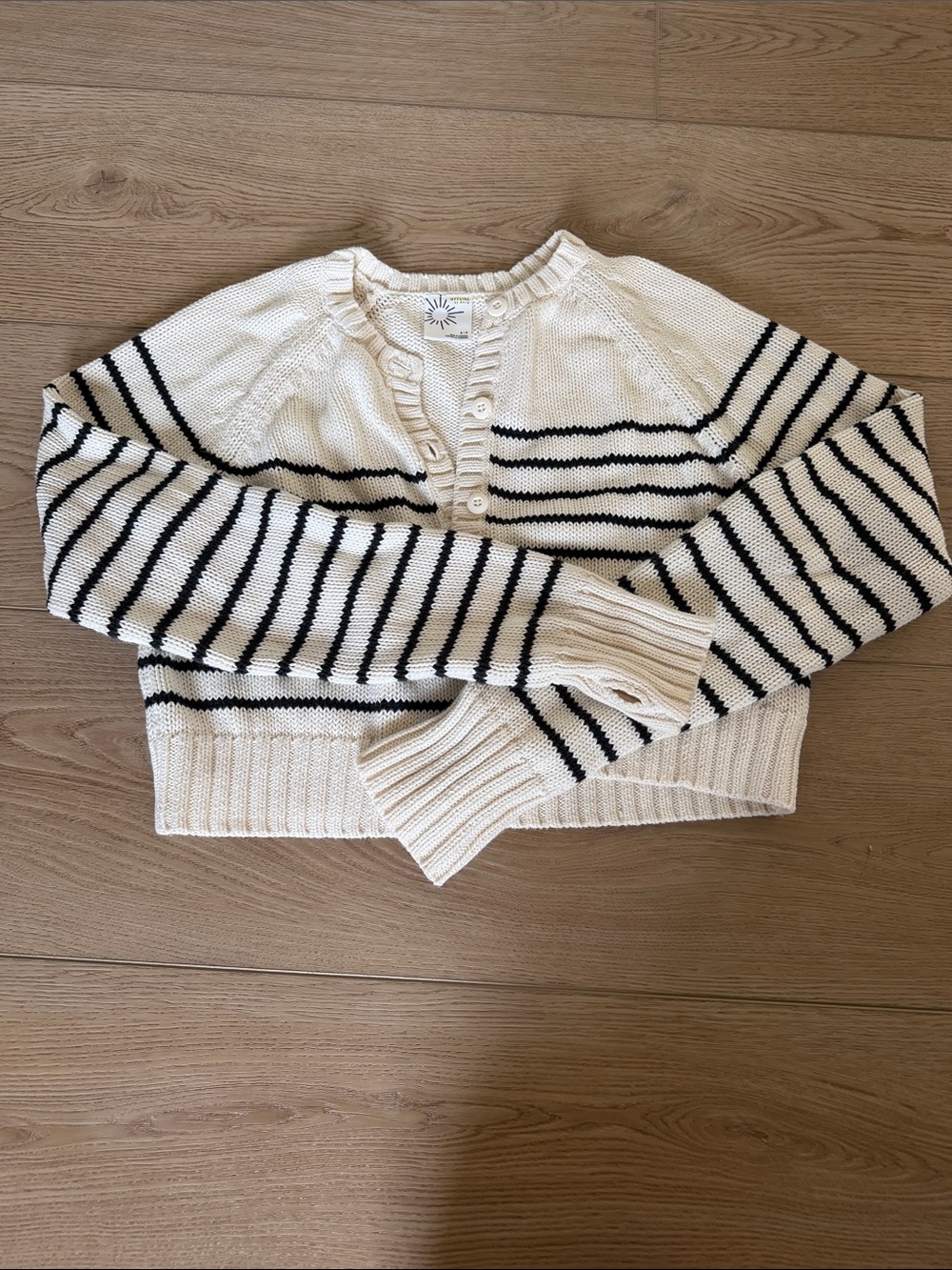 Offline by Aerie Cream and Black Striped Women's cropped cardigan